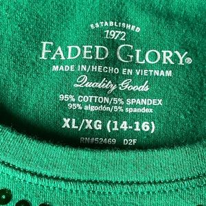 Faded Glory XL 14/16 long sleeve Green w/sequin t-shirt